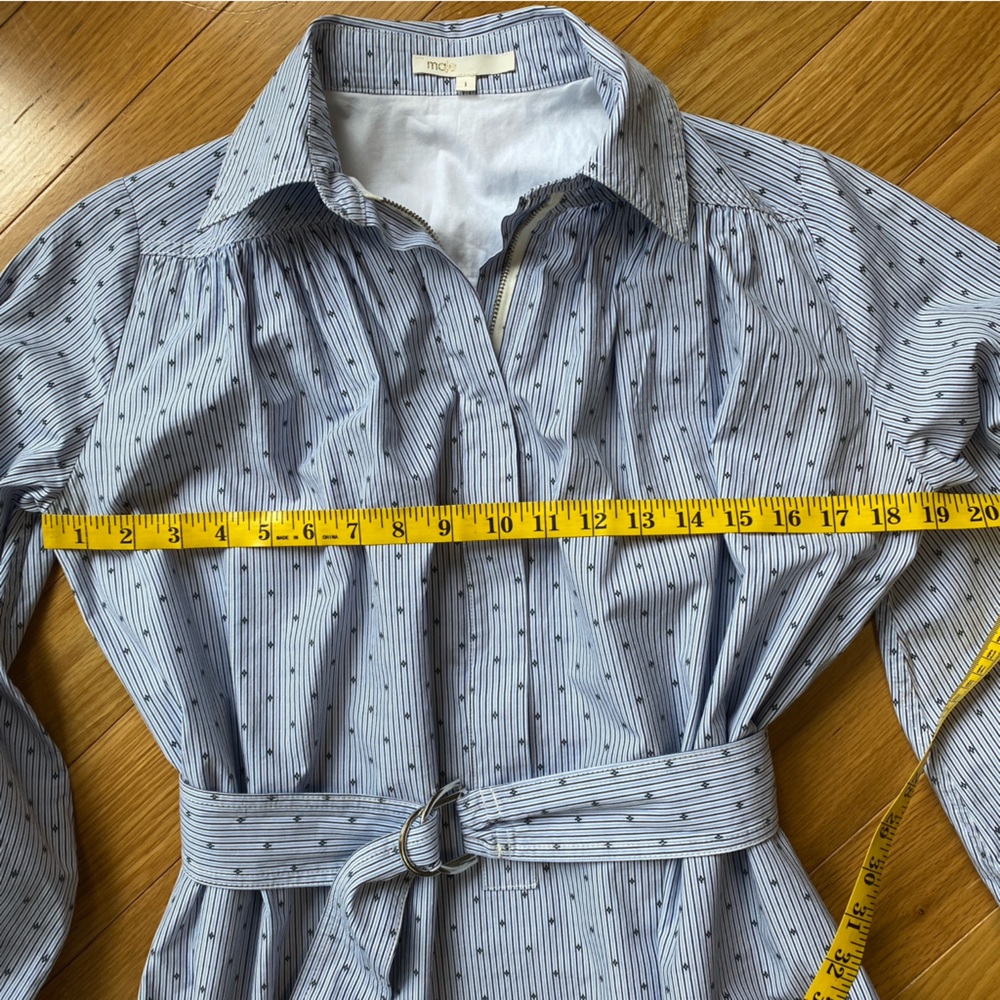 Maje E18RELINO BLEU Blue White Striped Embroidered Belted Dress Size 1 or Small - Picture 4 of 8